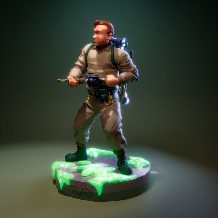 Ray Stantz resin figure from The Real Ghostbusters cartoon with goggles and jumpsuit