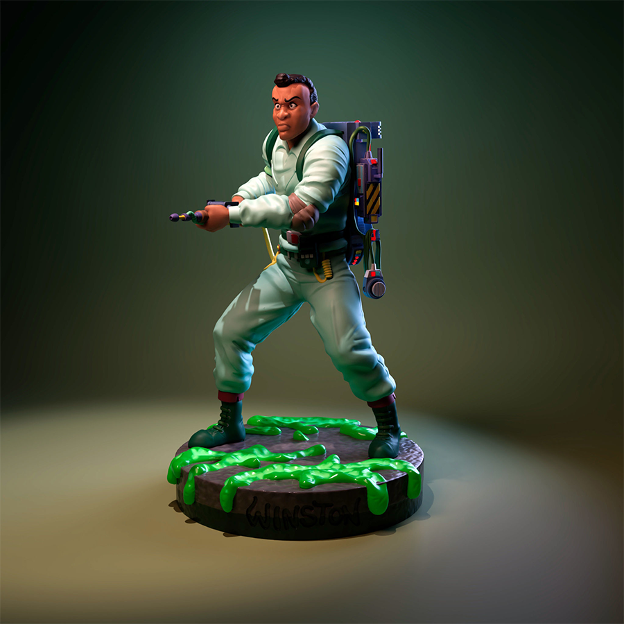 Winston Zeddemore resin figure from The Real Ghostbusters cartoon in jumpsuit and gear