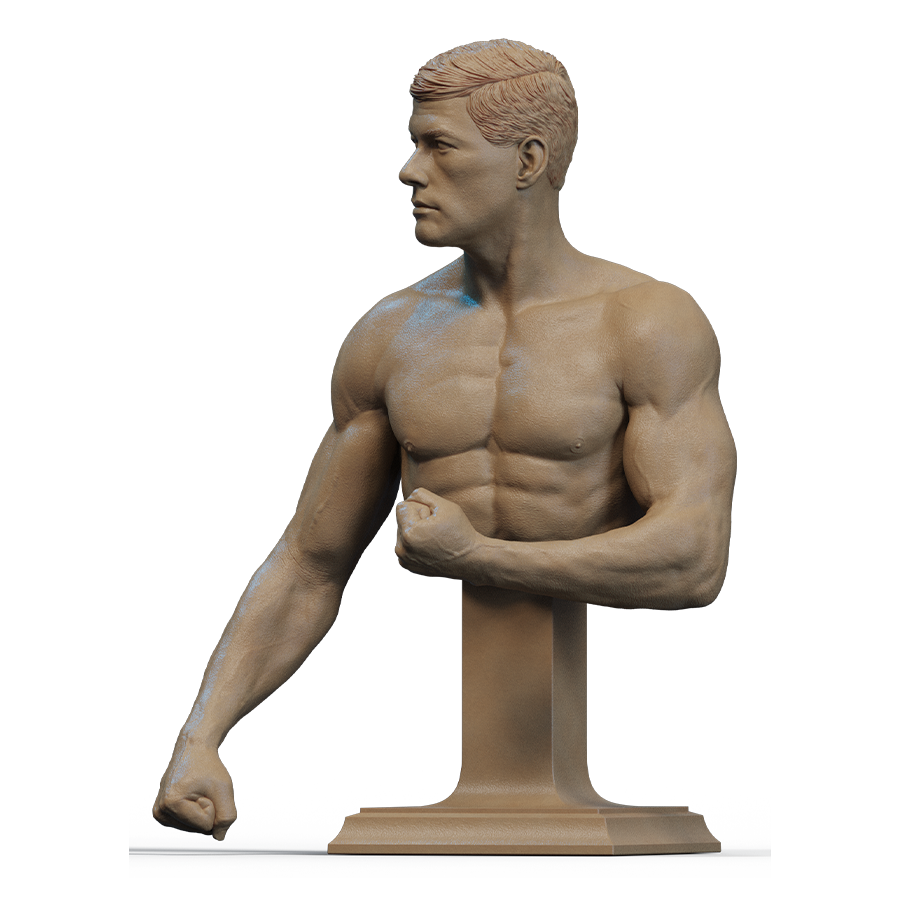 Unpainted Frank Dux bust kit in grey resin showing bust and base