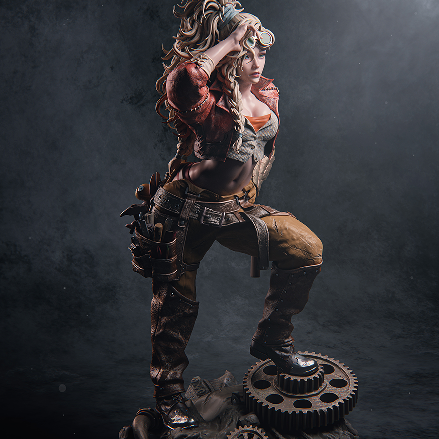 Unpainted Gemma resin model kit with cloak, base, and figure parts