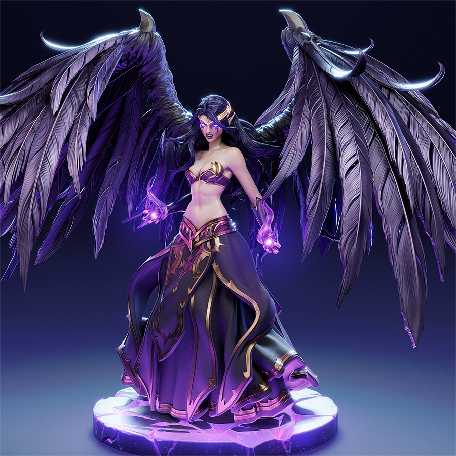 Unassembled Morgana resin kit with base, wings, and body sculpt