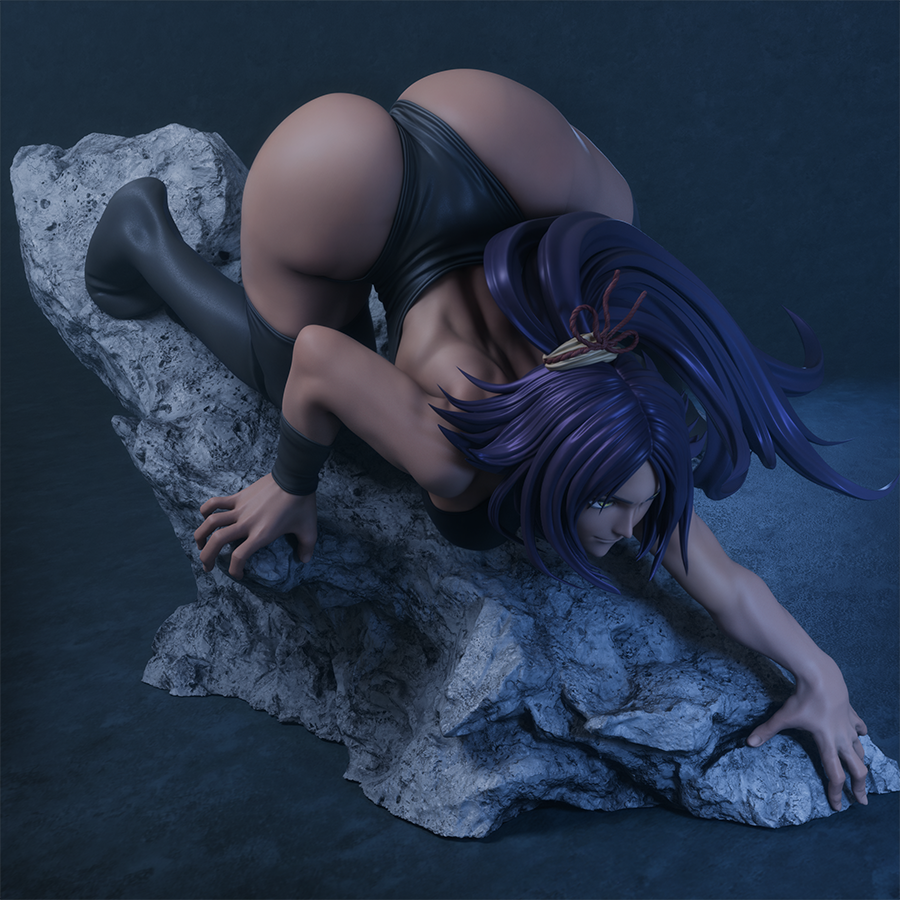 Unpainted Yoruichi resin figure kit with base and detailed sculpt