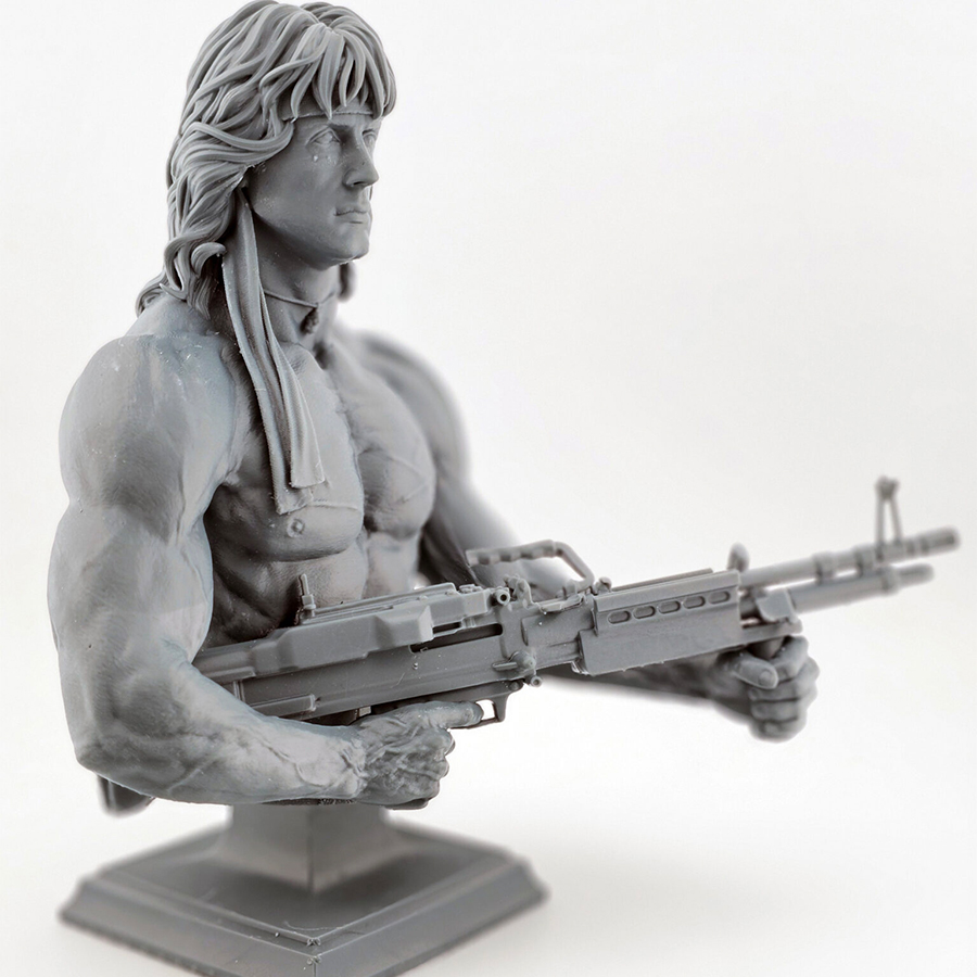 1/6 scale misprint Rambo resin bust by CA3D, unpainted and unassembled, with minor hair detail missing