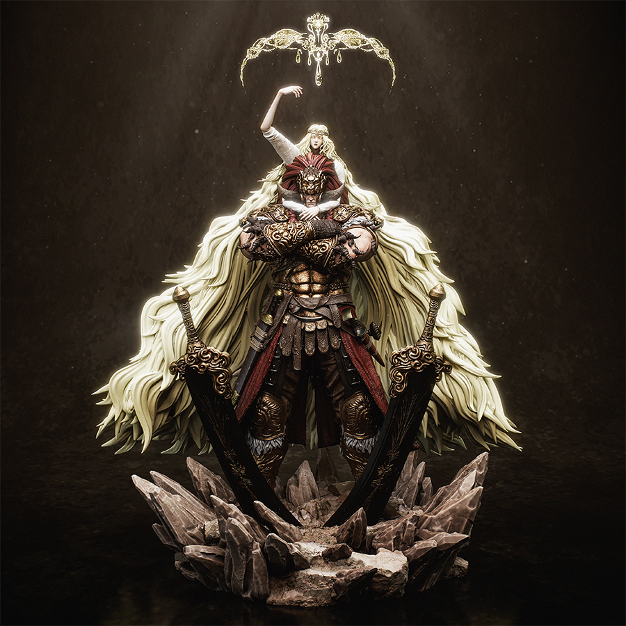 Unpainted Starscourge Radahn resin figure kit with base and armor detail