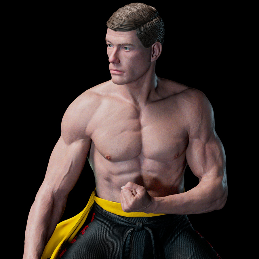 Unpainted Frank Dux resin kit with muscular pose and base