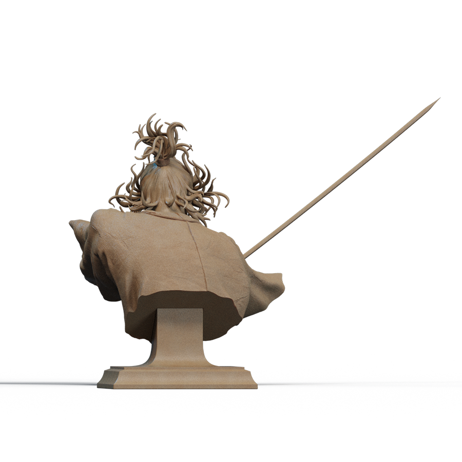 Unpainted Miyamoto Musashi resin bust kit featuring topknot and traditional robes