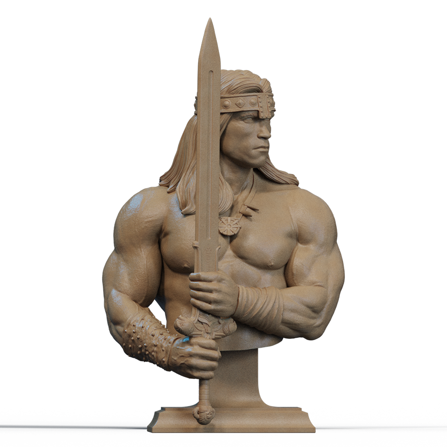 Conan the Barbarian resin bust with long hair and rugged warrior features, sculpted by CA3D