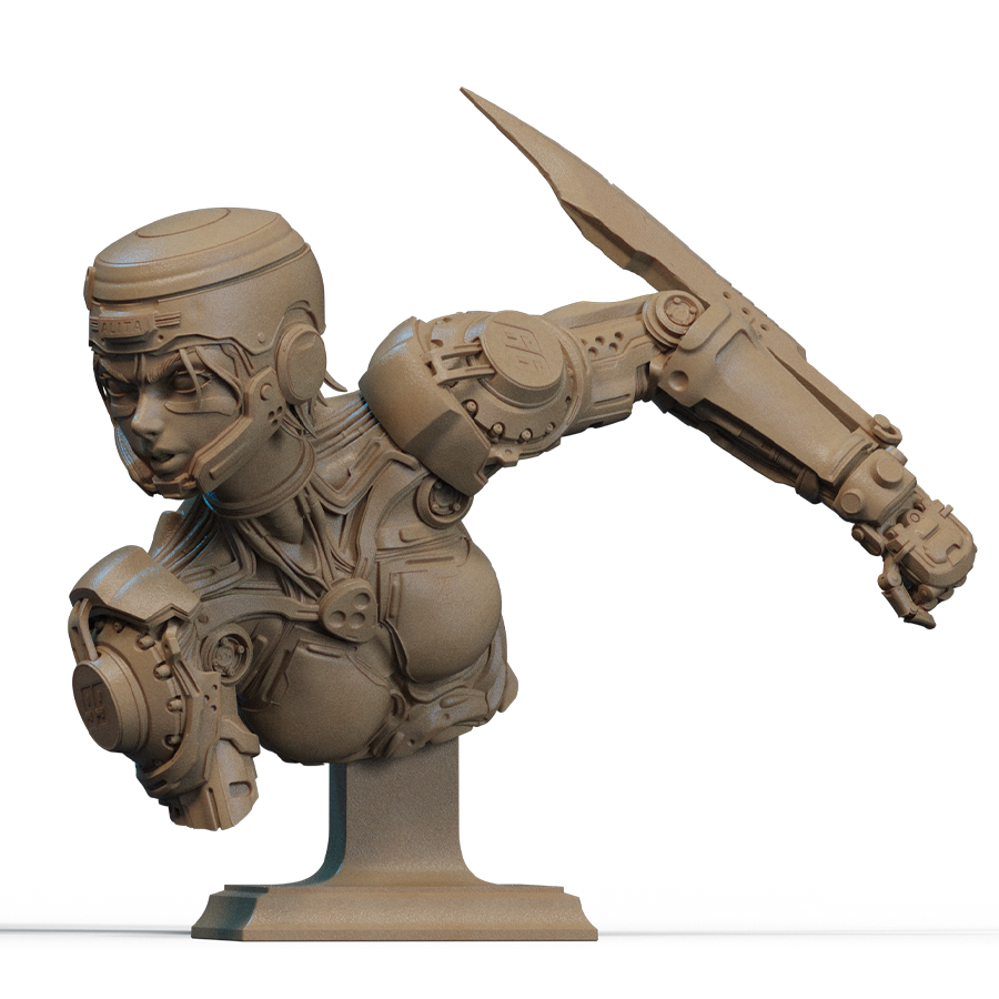 Alita resin bust with cybernetic detail and futuristic armor, sculpted by CA3D