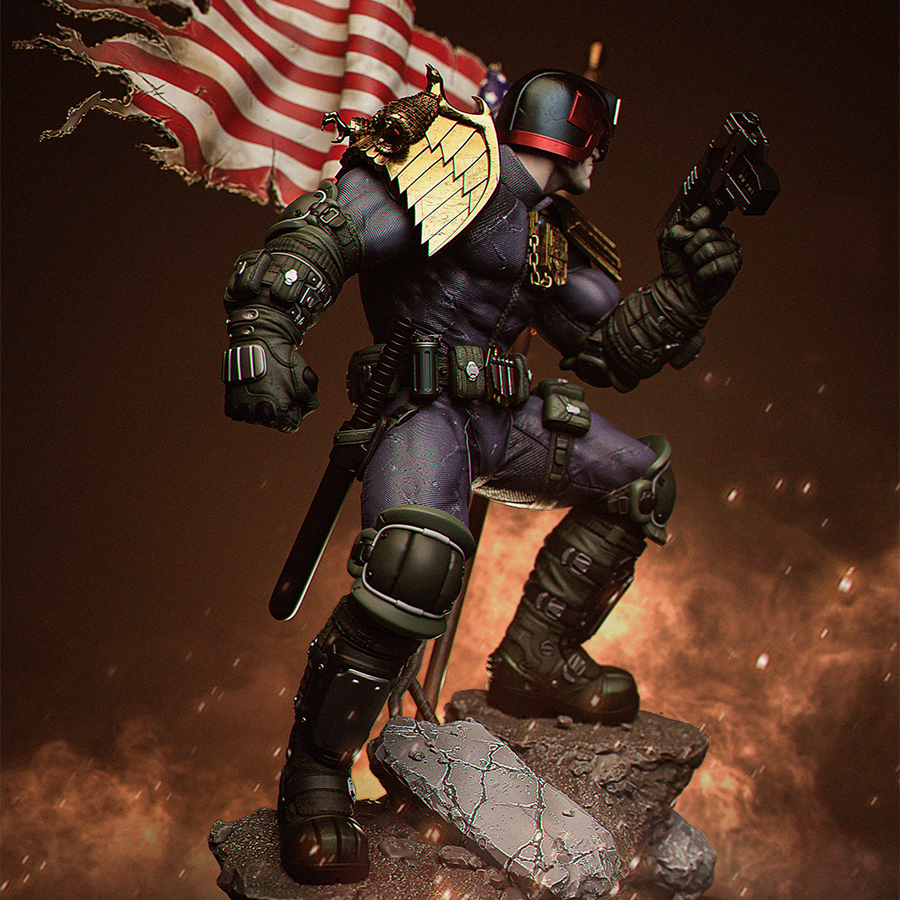 Judge Dredd resin bust with helmet and armor from 2000 AD comics