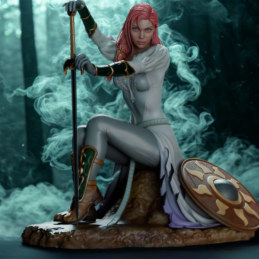 Resin figure of Hera, Queen of the Greek Gods, in flowing robes on a themed base
