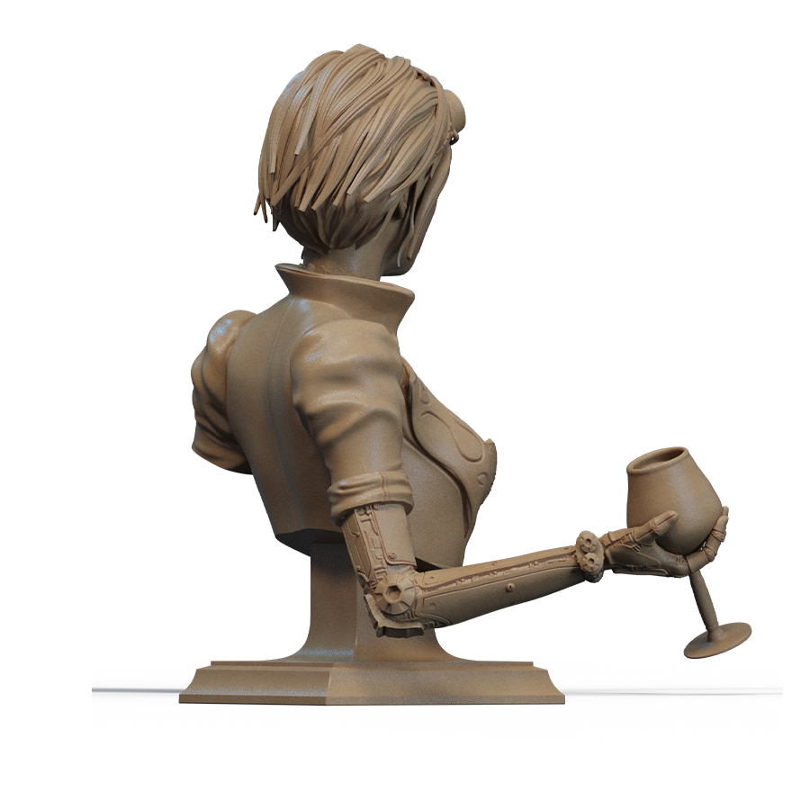 Unpainted resin kit of Lady Mechanika bust showing figure and base parts
