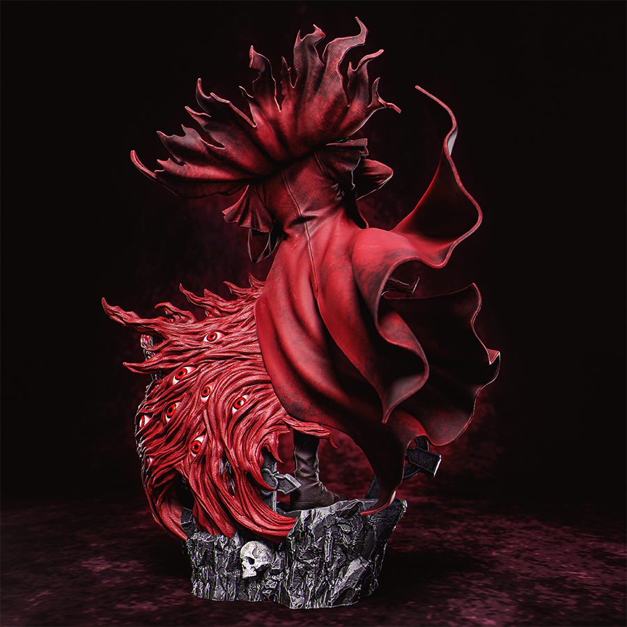 Resin figure of Alucard from Hellsing with coat, hat, and pistols drawn on gothic base