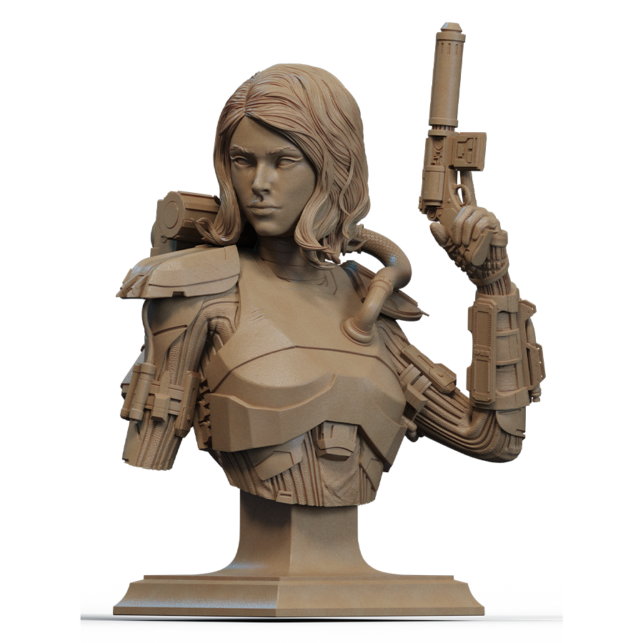 Bust of Shae Vizla in Mandalorian armor from Star Wars: The Old Republic