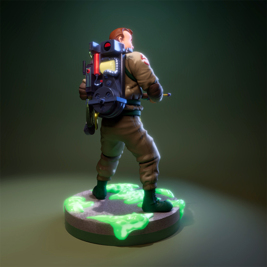 Ray Stantz resin figure from The Real Ghostbusters cartoon with goggles and jumpsuit