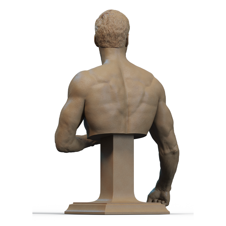 Unpainted Frank Dux bust kit in grey resin showing bust and base