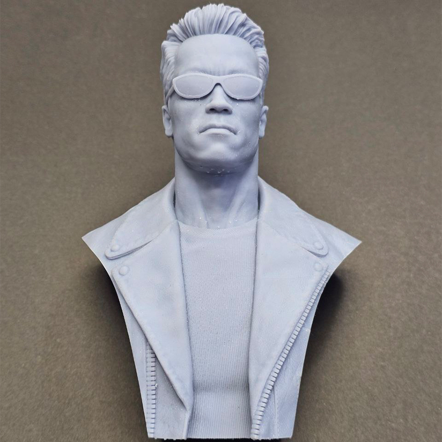 Misprint 1/6 scale Terminator resin bust by CA3D with minor layer shift imperfections, unassembled and unpainted