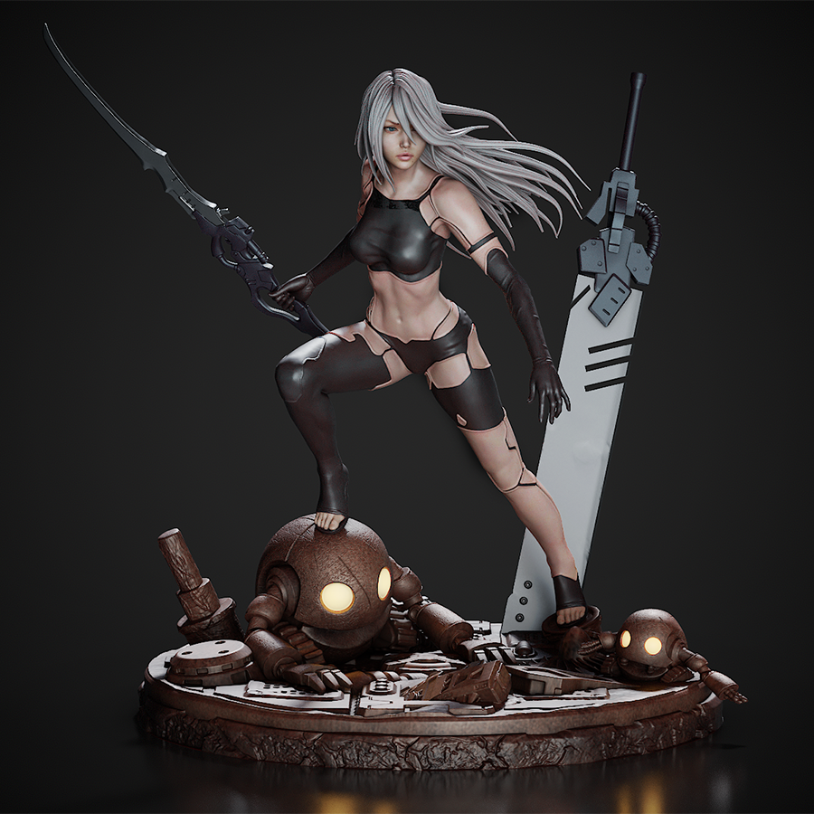Unassembled A2 resin kit with parts including sword and body sculpt
