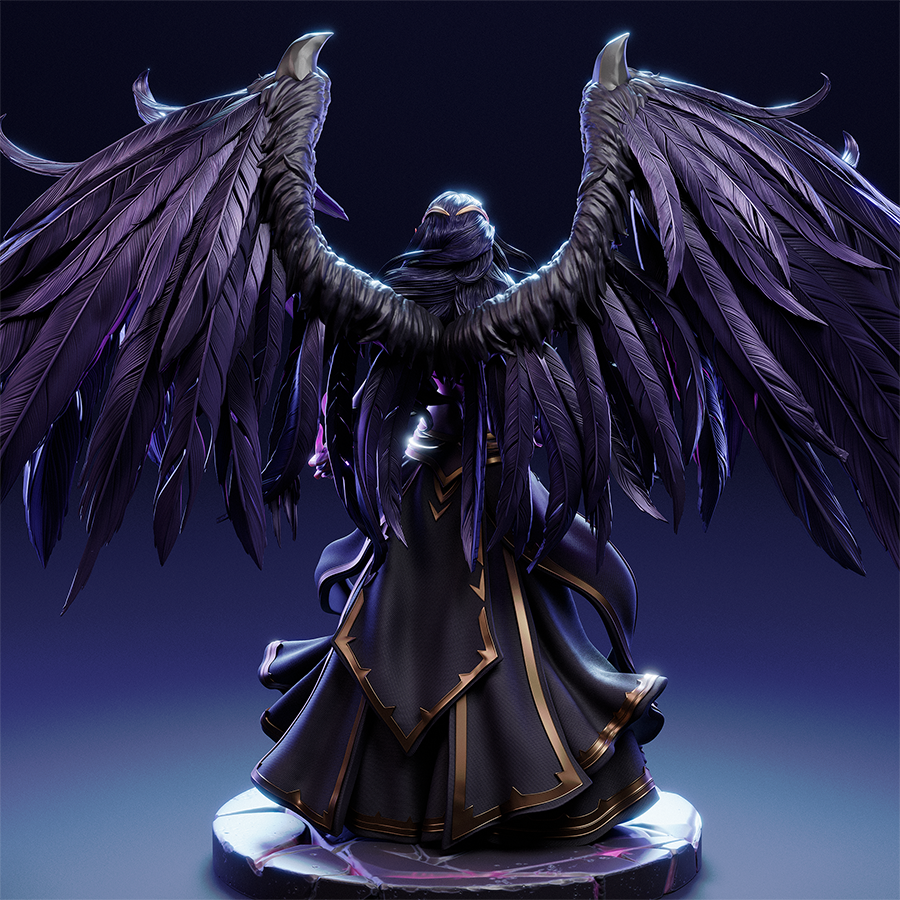 Unassembled Morgana resin kit with base, wings, and body sculpt