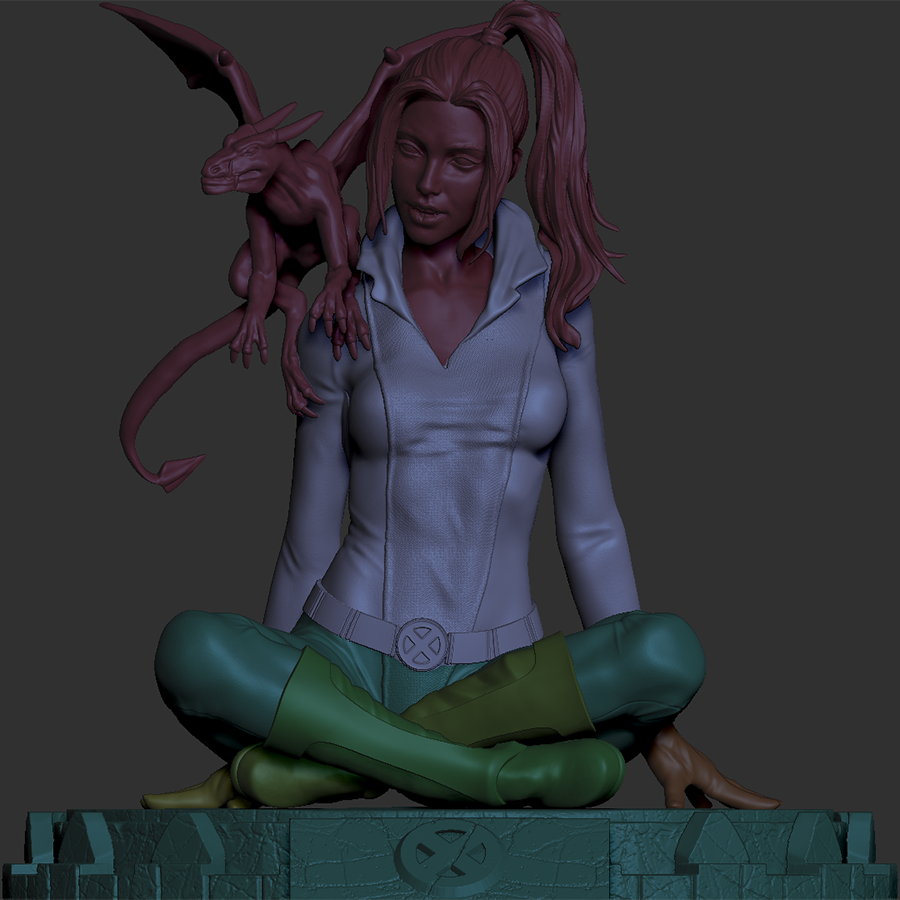Unpainted Kitty Pryde resin kit in superhero pose