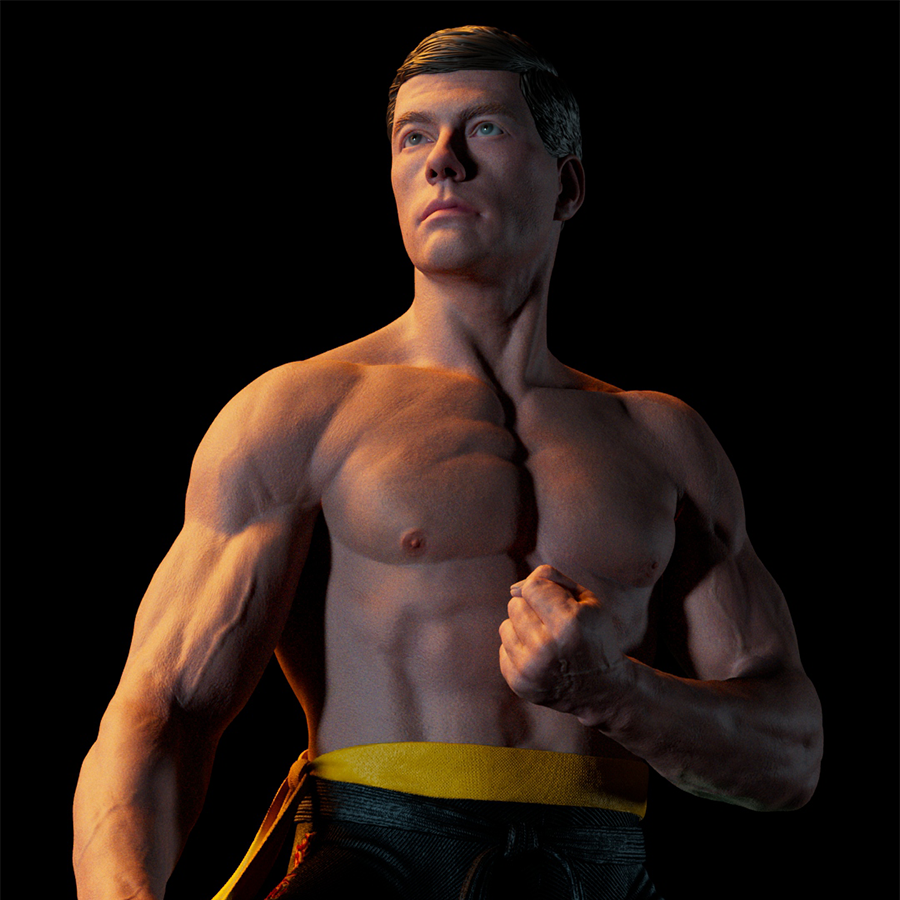 Unpainted Frank Dux resin kit with muscular pose and base