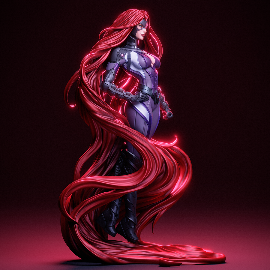 Medusa full figure from Marvel Comics with flowing red hair and heroic pose