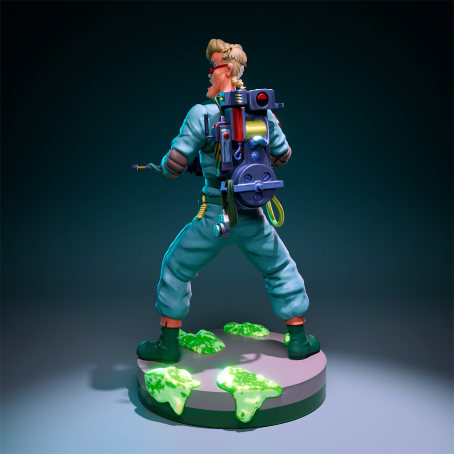 Egon Spengler resin figure from The Real Ghostbusters cartoon with proton pack and lab coat