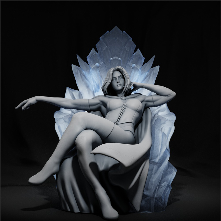 Unassembled Emma Frost resin model kit with detailed cape and body parts