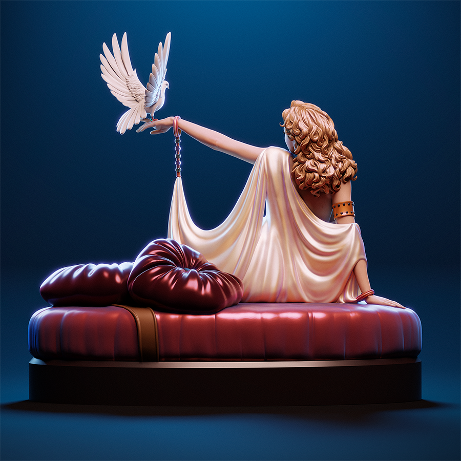 Unassembled parts of pinup resin model showing body and base pieces