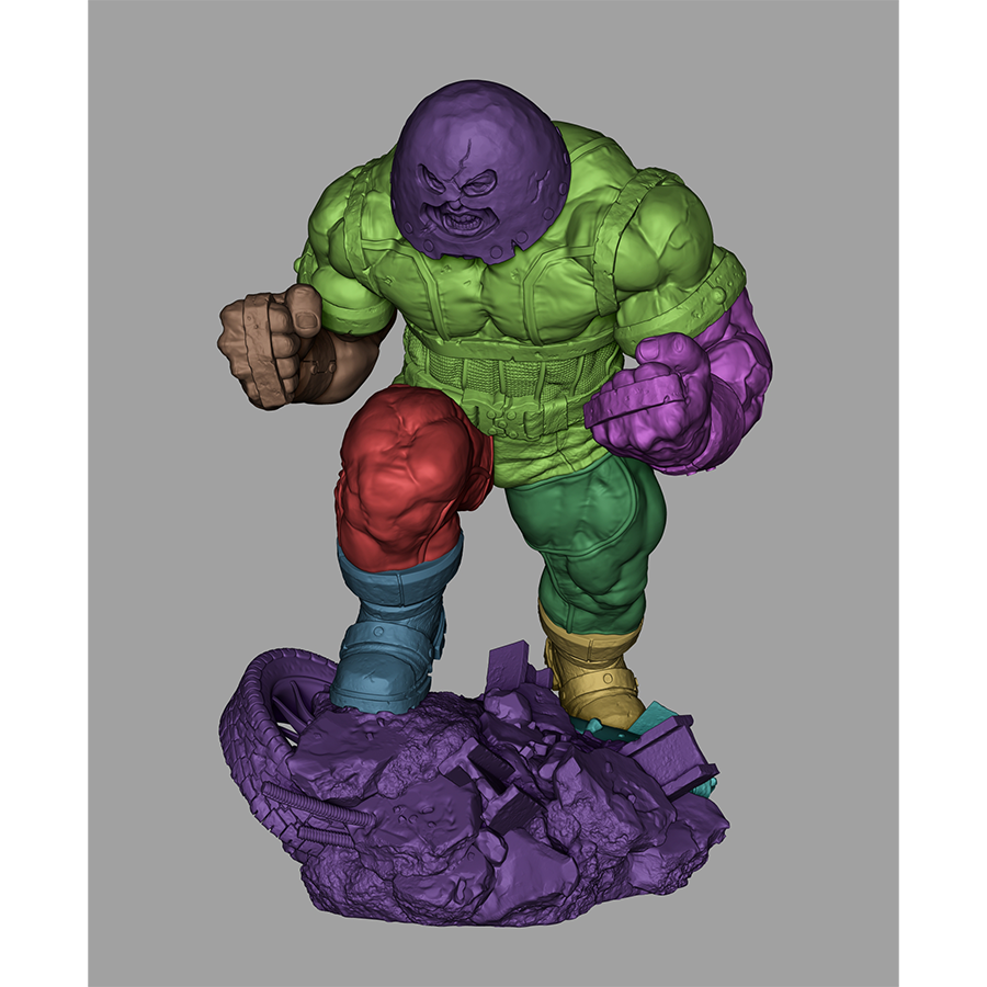 Unassembled Juggernaut resin model parts including helmet and torso