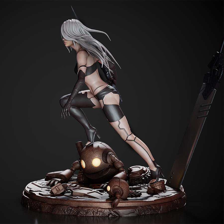 Unassembled A2 resin kit with parts including sword and body sculpt