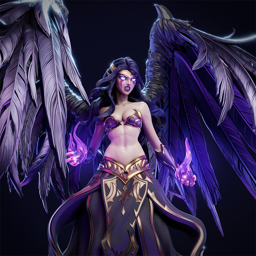Unassembled Morgana resin kit with base, wings, and body sculpt