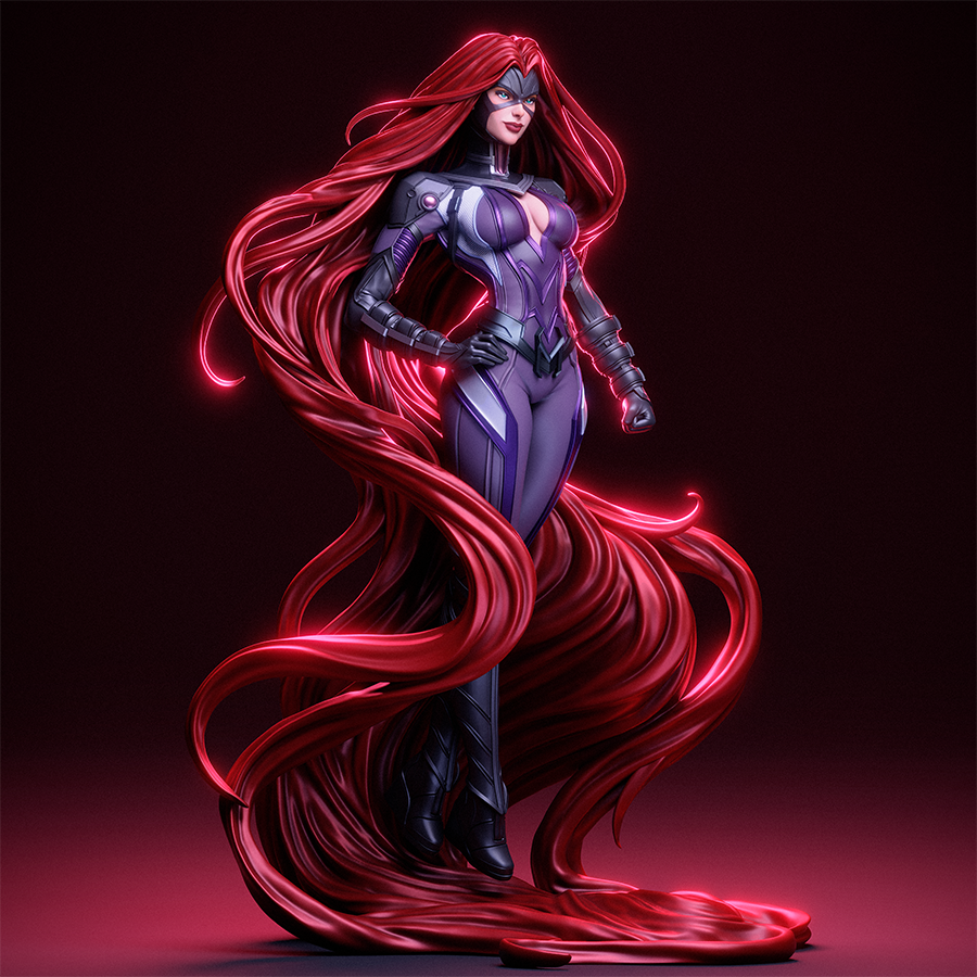 Medusa full figure from Marvel Comics with flowing red hair and heroic pose