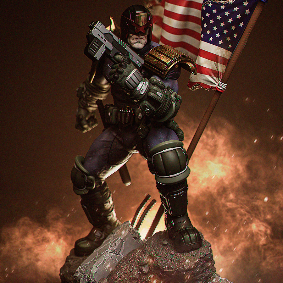 Judge Dredd resin bust with helmet and armor from 2000 AD comics