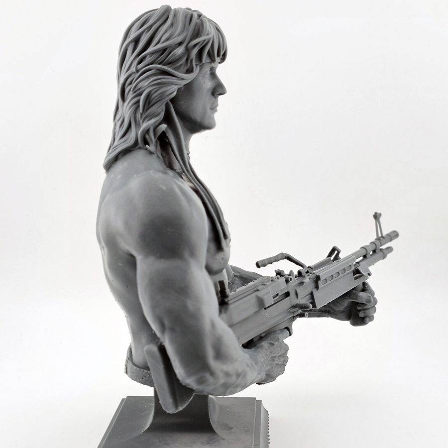 1/6 scale misprint Rambo resin bust by CA3D, unpainted and unassembled, with minor hair detail missing