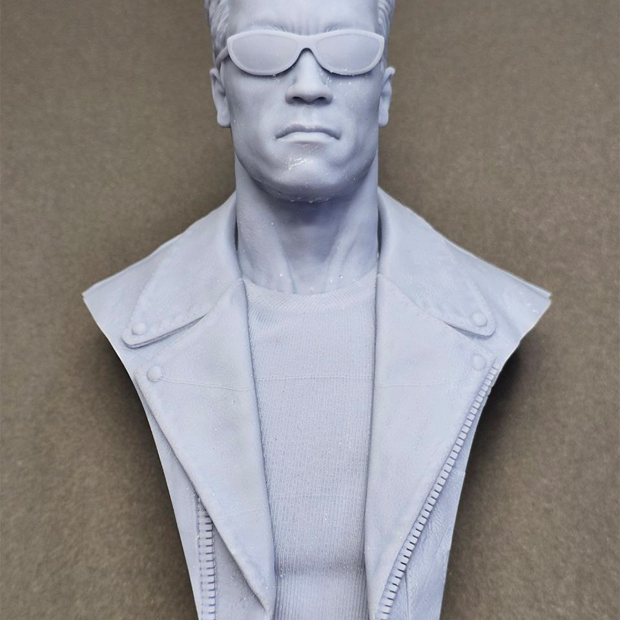 Misprint 1/6 scale Terminator resin bust by CA3D with minor layer shift imperfections, unassembled and unpainted