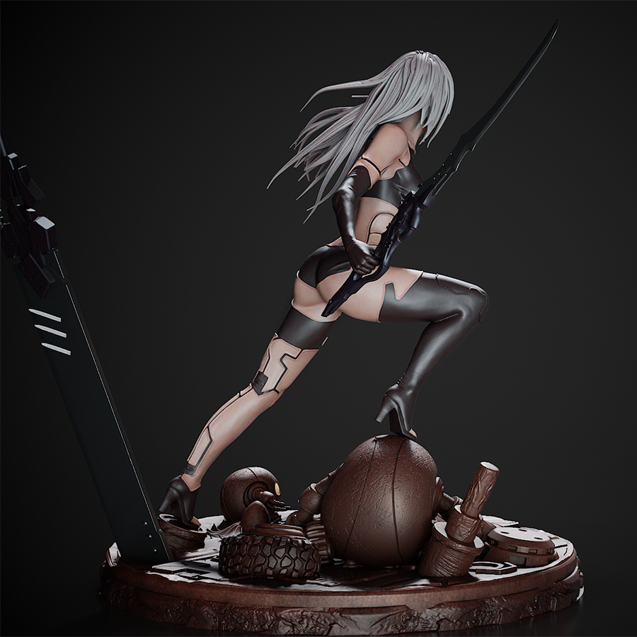 Unassembled A2 resin kit with parts including sword and body sculpt