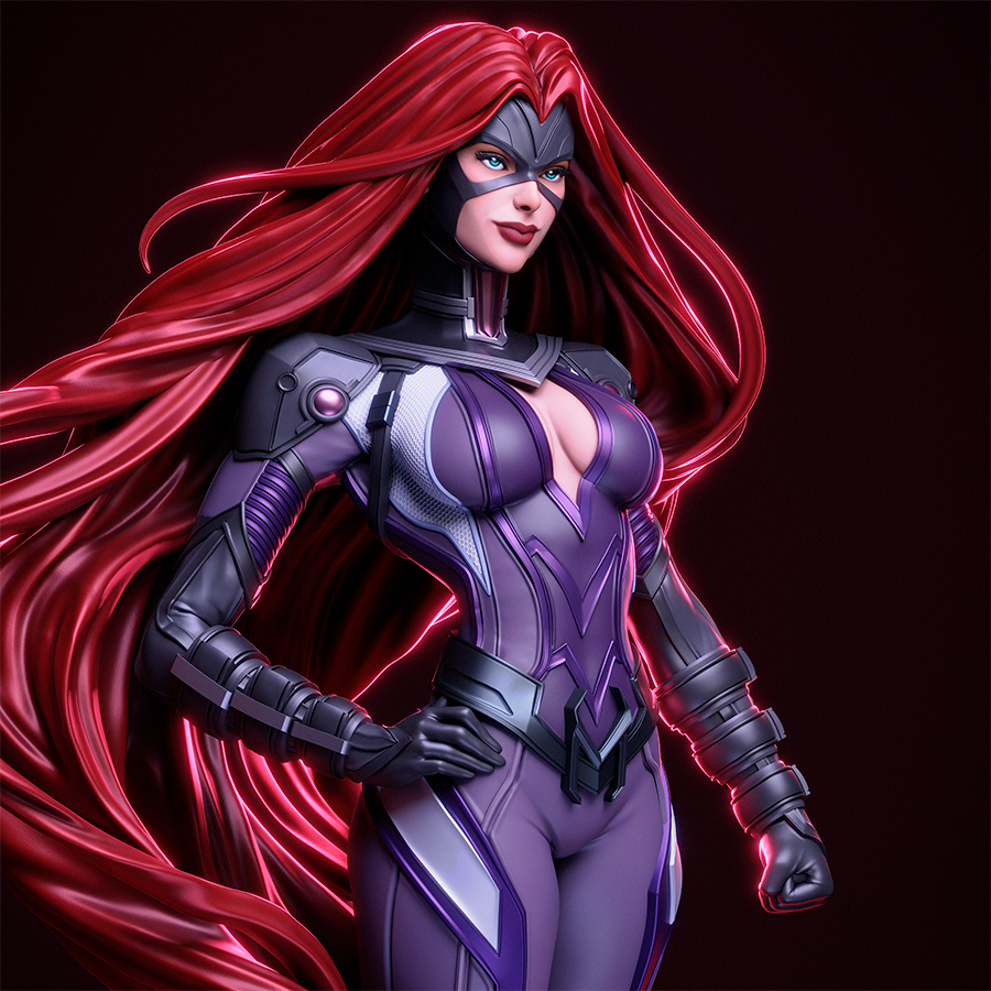 Medusa full figure from Marvel Comics with flowing red hair and heroic pose