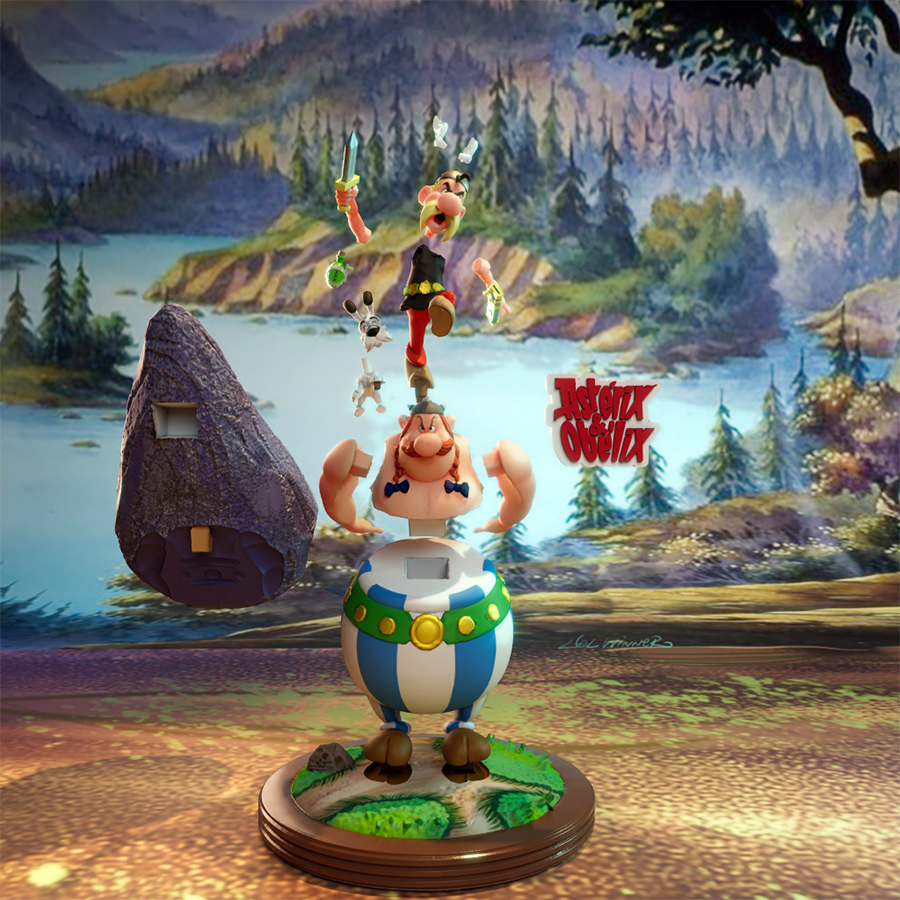 Asterix and Obelix resin figures in classic comic style with expressive poses