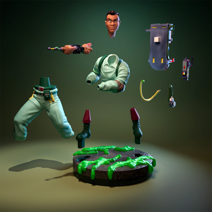 Winston Zeddemore resin figure from The Real Ghostbusters cartoon in jumpsuit and gear