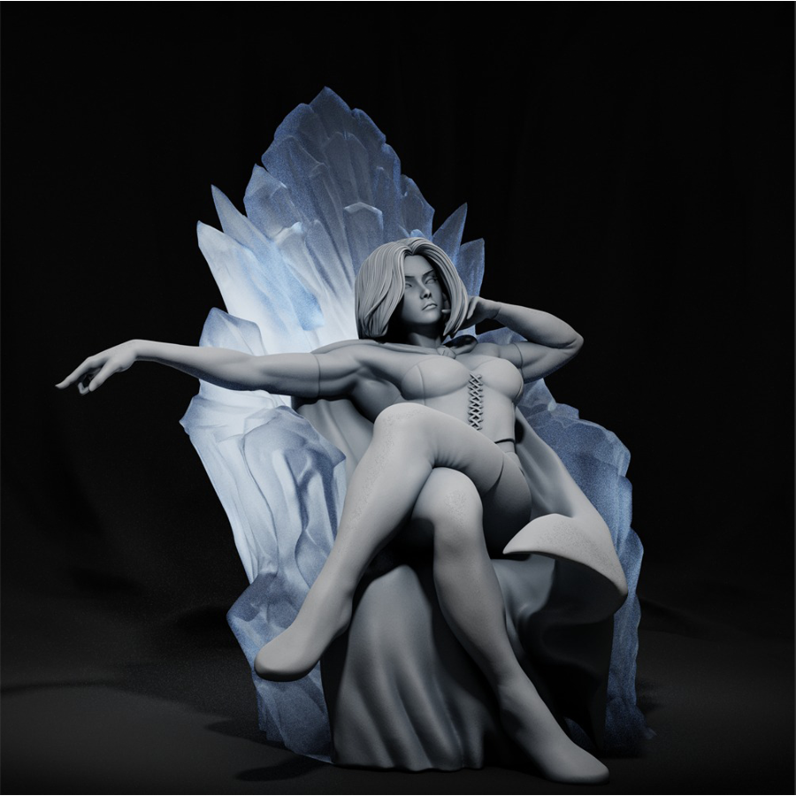 Unassembled Emma Frost resin model kit with detailed cape and body parts