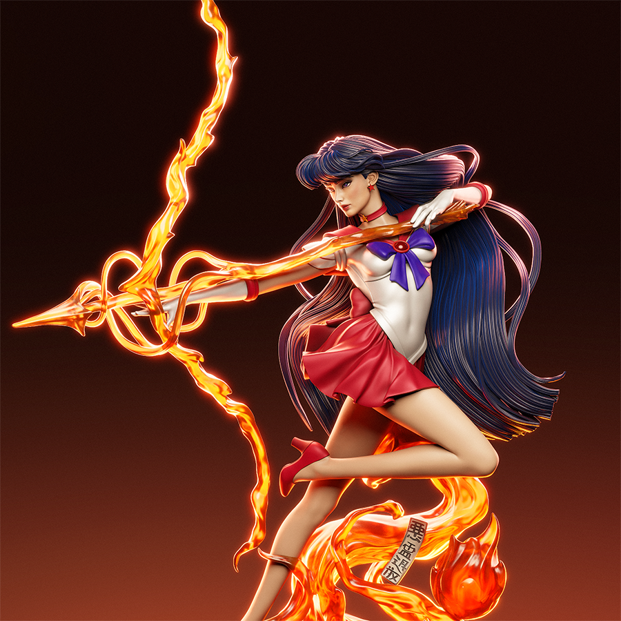 Unassembled resin parts of Rei Hino figure featuring body, base, and accessories
