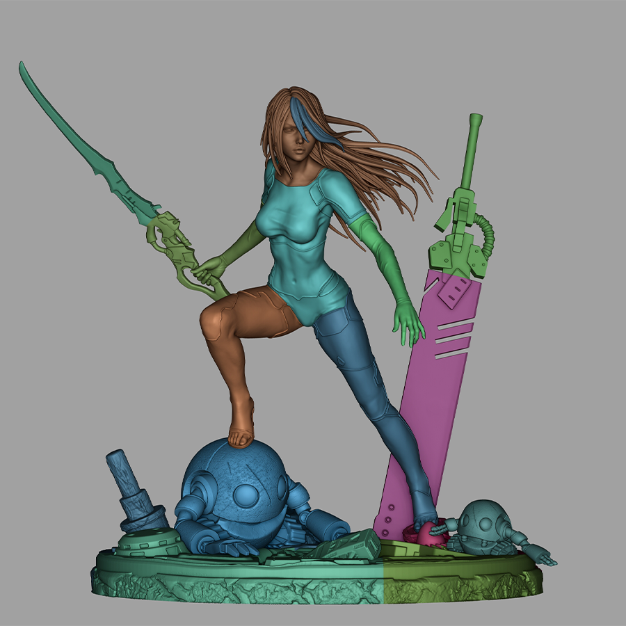 Unassembled A2 resin kit with parts including sword and body sculpt
