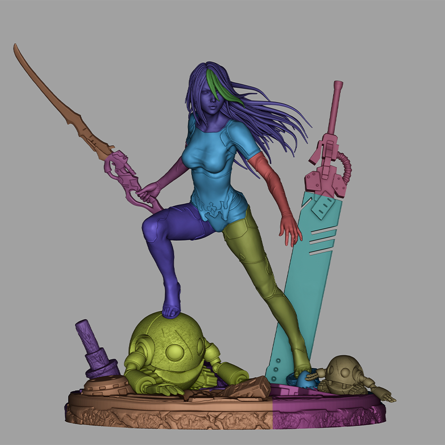 Unassembled A2 resin kit with parts including sword and body sculpt