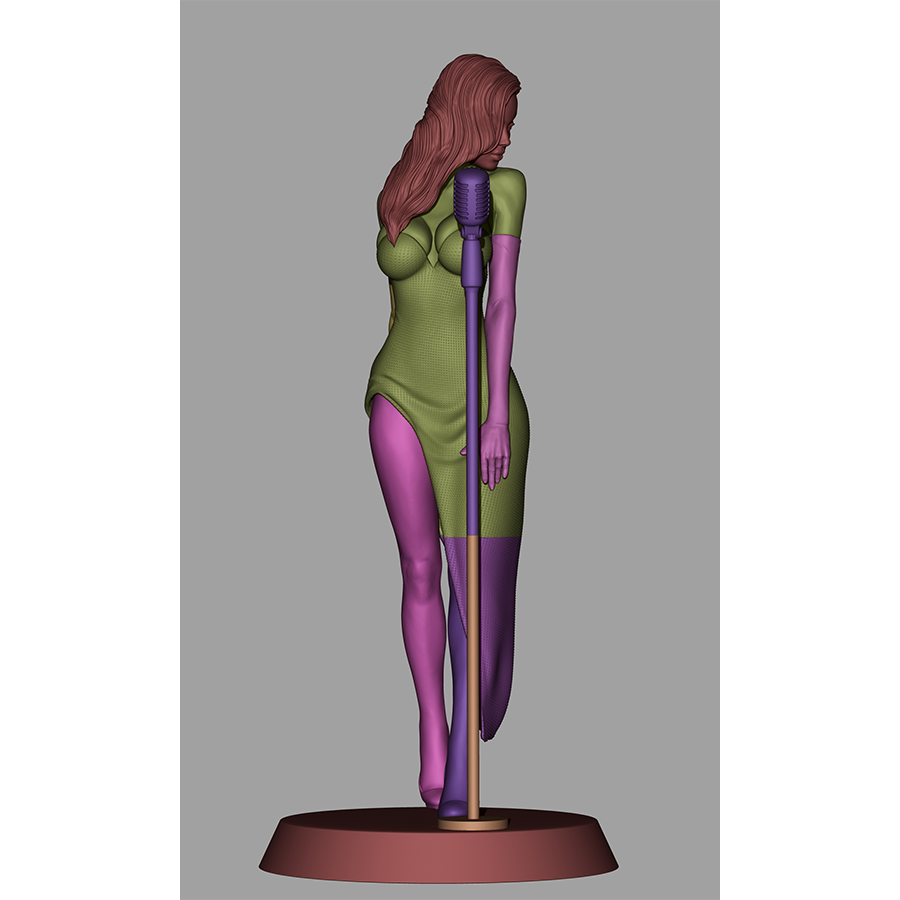 Jessica Rabbit full figure in red dress holding microphone, sculpted by CA3D