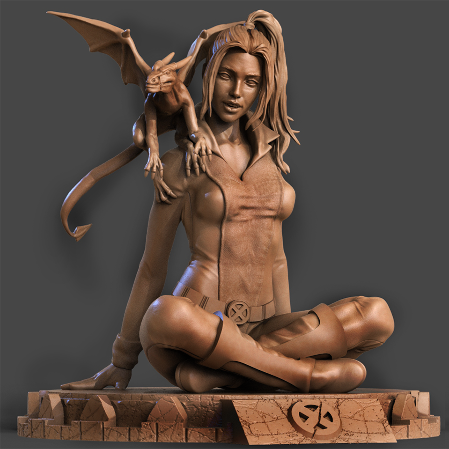 Unpainted Kitty Pryde resin kit in superhero pose