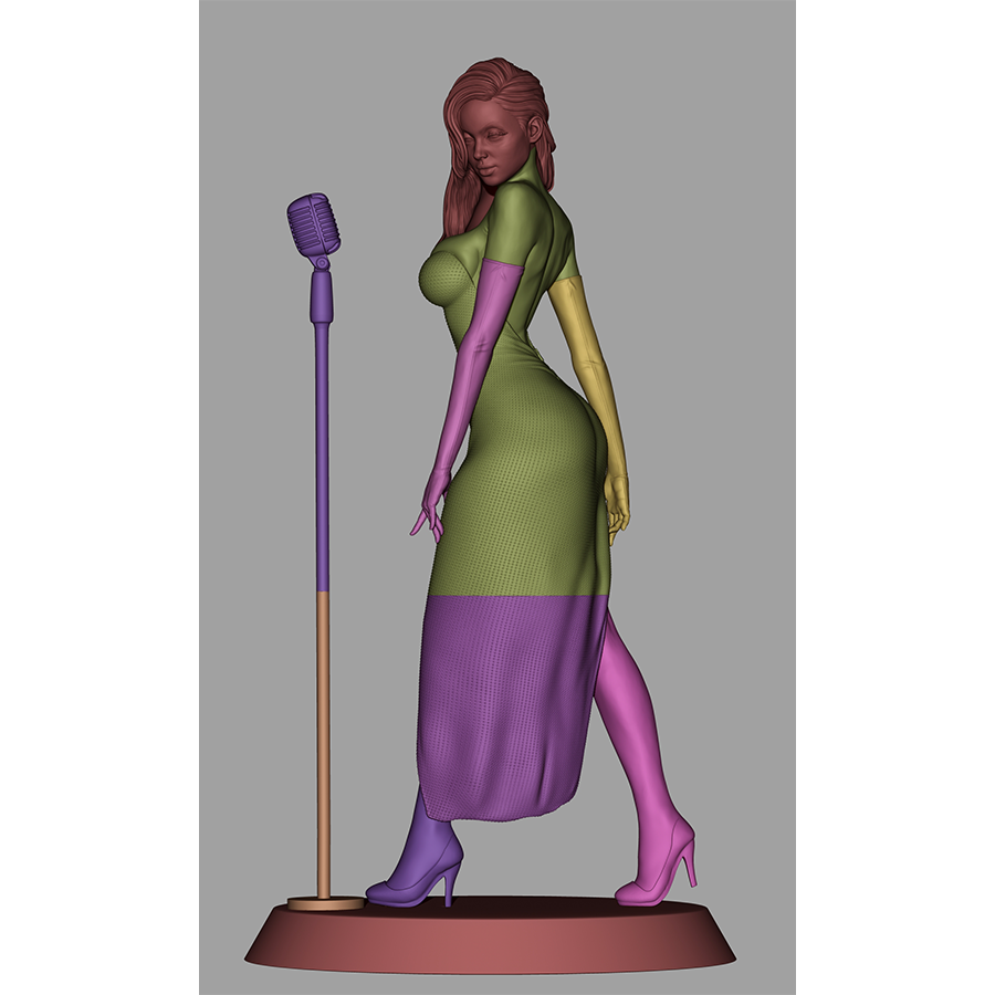 Jessica Rabbit full figure in red dress holding microphone, sculpted by CA3D