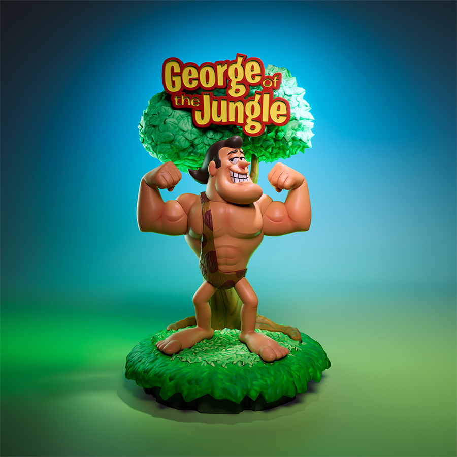 George of the Jungle resin figure in classic cartoon pose on a jungle-themed base