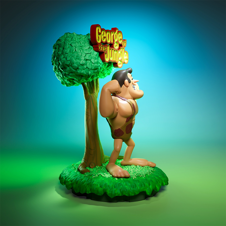 George of the Jungle resin figure in classic cartoon pose on a jungle-themed base