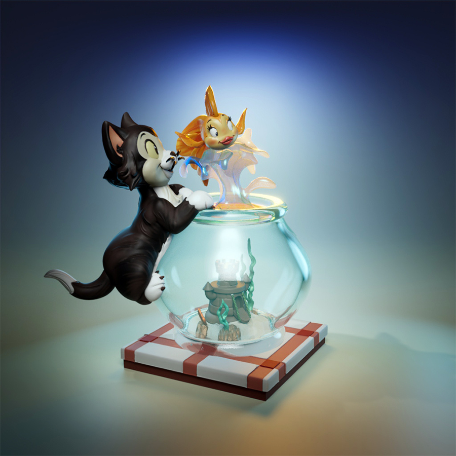 Figaro and Cleo resin figure from Disney’s Pinocchio with playful cartoon styling