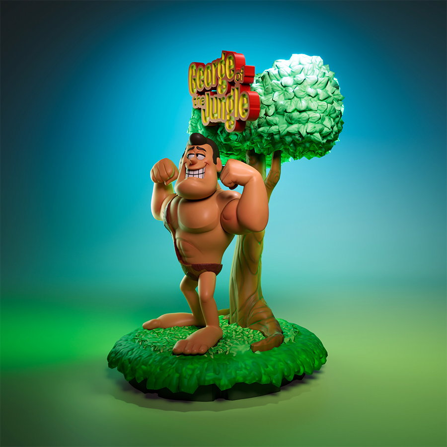 George of the Jungle resin figure in classic cartoon pose on a jungle-themed base